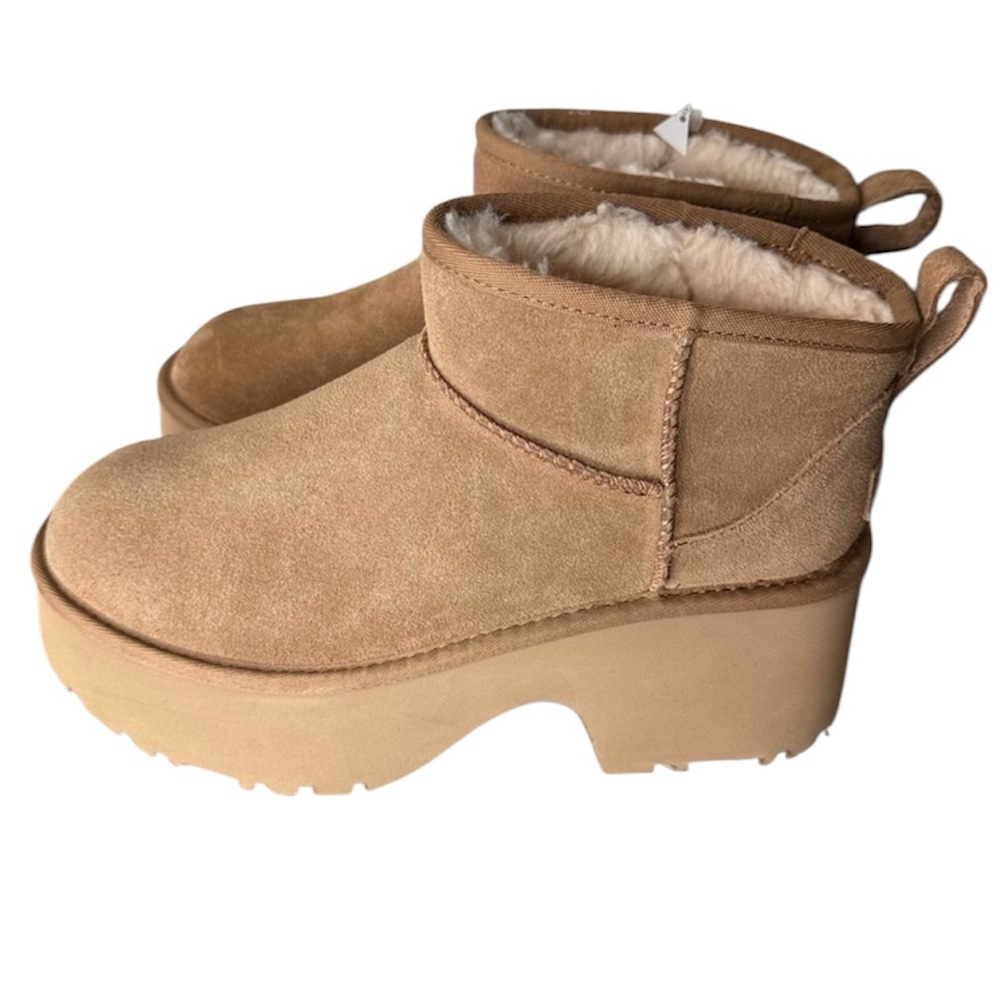 UGG New Authentic Classic Ultra Mini New Heights Chestnut Tan Platform Size 8 - Picture 2 of 13